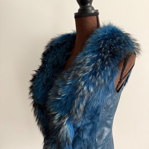 NWOT Pink Leather Vest Real Fox Fur XS size - Picture 16 of 16